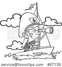 Cartoon Outline Captain Boy Looking Through a Telescope by Toonaday