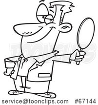 Cartoon Lineart Vain Guy Holding a Mirror by Toonaday