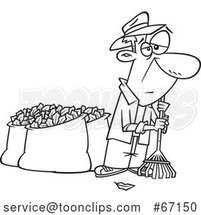 Cartoon Lineart Tired Old Guy After Raking and Bagging Autumn Leaves by Toonaday