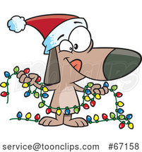 Cartoon Festive Christmas Dog Holding Lights by Toonaday