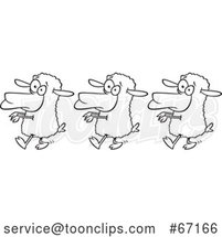 Cartoon Outline Line of Sheep Following by Toonaday