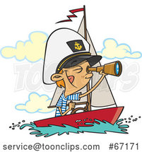 Cartoon White Captain Boy Looking Through a Telescope by Toonaday