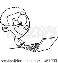 Cartoon Outline Black Boy Using a Laptop by Toonaday