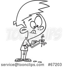 Cartoon Outline Boy Plucking Petals from a Flower by Toonaday