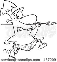 Cartoon Lineart Caveman Hunter Running with a Spear by Toonaday