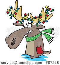Cartoon Christmas Moose with Lights by Toonaday