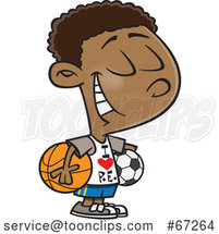 Cartoon Black Boy Wearing an I Love PE Shirt by Toonaday