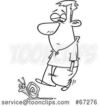 Cartoon Black and White Depressed Guy Walking As Slow As a Snail by Toonaday