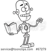 Cartoon Black and White Teacher Robot Holding a Book and Chalk by Toonaday