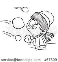 Cartoon Black and White Boy Being Attacked in a Snowball Fight by Toonaday