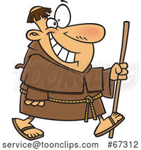 Cartoon Happy Chubby Friar Walking by Toonaday