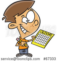 Cartoon White Boy Writing a Schedule in His Calendar by Toonaday