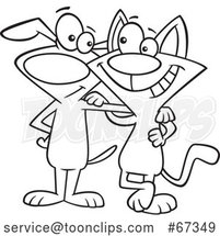 Cartoon Lineart Cat and Dog Embracing by Toonaday
