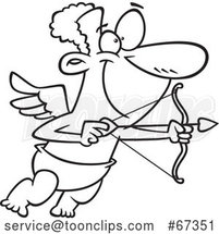 Cartoon Lineart Black Cupid Aiming an Arrow by Toonaday