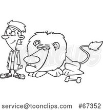 Cartoon Lineart Resting Lion and Daniel by Toonaday
