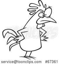 Cartoon Lineart Peeved Chicken with Hands on Hips by Toonaday