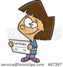 Cartoon Proud Brunette White Girl Holding a Certificate by Toonaday