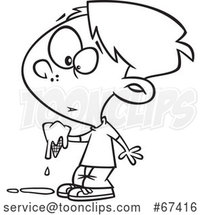 Cartoon Black and White Boy Holding Melting Chocolate by Toonaday