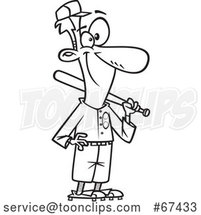 Cartoon Outline Baseball Player Standing with a Bat by Toonaday