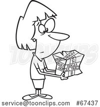 Cartoon Outline Lady Holding a Mangled Fragile Package by Toonaday