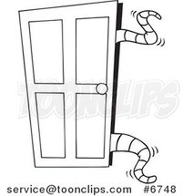 Cartoon Black and White Line Drawing of Tentacles Opening a Closet Door by Toonaday