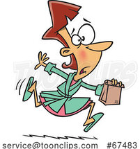 Cartoon White Mother or Wife Running with a Forgotten Lunch Bag by Toonaday