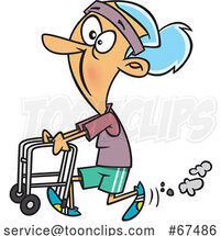 Cartoon Feisty Old White Lady Walking with a Walker by Toonaday