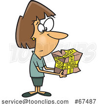 Cartoon White Lady Holding a Mangled Fragile Package by Toonaday