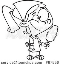 Cartoon Black and White Girl Cleaning and Holding a Duster by Toonaday