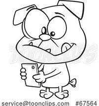 Cartoon Black and White Pug Dog Texting by Toonaday