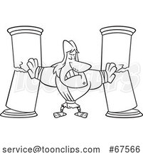 Cartoon Black and White Samson Breaking the Columns by Toonaday