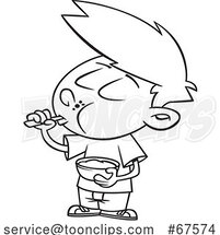 Cartoon Black and White Boy Eating Pudding by Toonaday