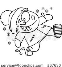 Cartoon Outline Boy Running in Snow by Toonaday