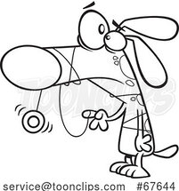 Cartoon Outline Dog with His Snout Tangled in a Yo Yo String by Toonaday