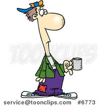 Cartoon down and out Guy Holding a Cup by Toonaday