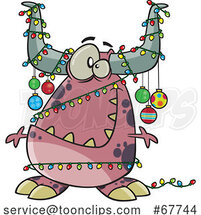 Clipart Cartoon Christmas Monster Decorated in Baubles and Lights by Toonaday