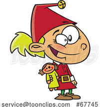 Clipart Cartoon Elf Girl with a Doll by Toonaday