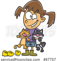 Clipart Cartoon Girl with Chicks and Cats by Toonaday