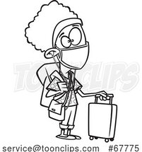 Cartoon Black and White Girl Wearing a Mask and Traveling During Covid by Toonaday