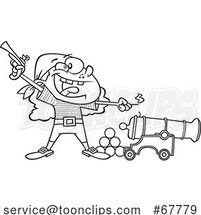 Cartoon Black and White Girl Pirate Holding a Pistol and Lighting a Canon by Toonaday