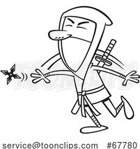 Cartoon Black and White Guy Throwing a Ninja Star by Toonaday