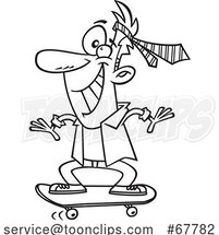Cartoon Black and White Guy Skateboarding like a Kid in the Office by Toonaday