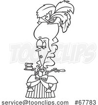Cartoon Black and White Marie Antoinette Holding Cake by Toonaday