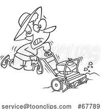 Cartoon Black and White Lady Using a Rototiller by Toonaday