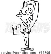 Cartoon Black and White Lady Holding a Good Grade by Toonaday