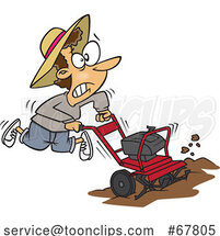 Cartoon Lady Using a Rototiller by Toonaday
