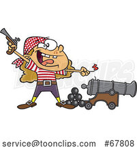 Cartoon Girl Pirate Holding a Pistol and Lighting a Canon by Toonaday
