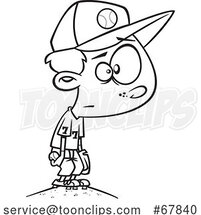 Cartoon Black and White Boy Standing on a Baseball Mound by Toonaday