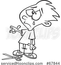 Cartoon Black and White Boy Crying over a Scissor Cut by Toonaday