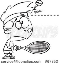 Cartoon Black and White Boy Being Bonked on the Head by a Tennis Ball by Toonaday